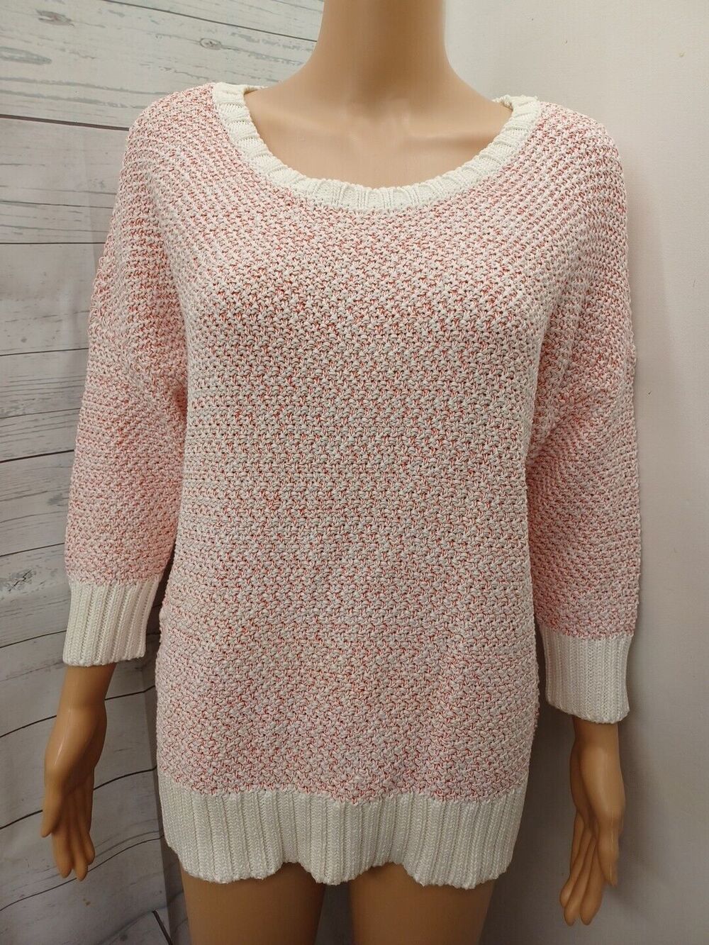 LOFT Pastel Ivory Red Round Neck Womens Crochet Sweater M NWT $98